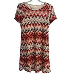 Tacera Size Medium Chevron Brown Red Cream Beige Retro Boho Stretch